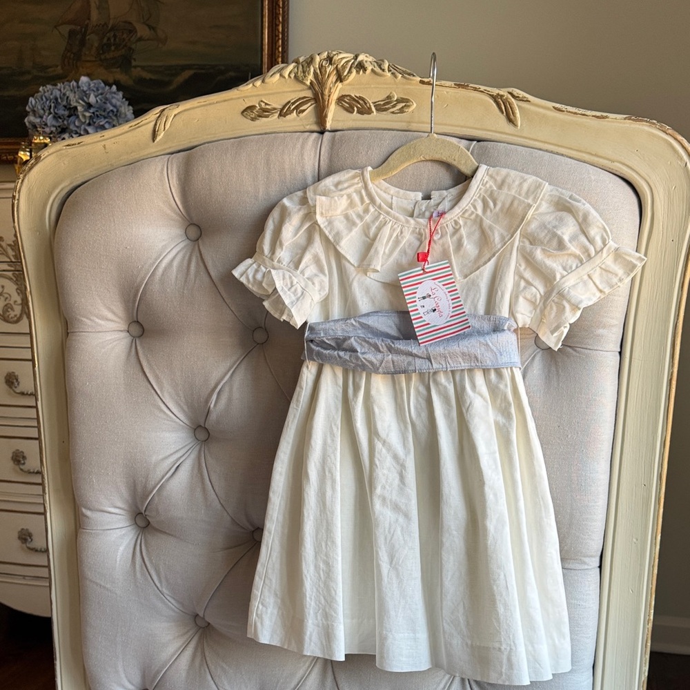 La Coqueta Vega Ceremony linen with Silk sash Dress Easter size 3 💐